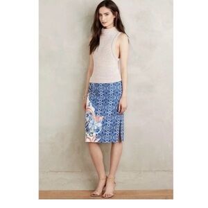Anthropologie Moulinette Soeurs Blue Floral Tile Print Pencil Skirt Women Size 6
